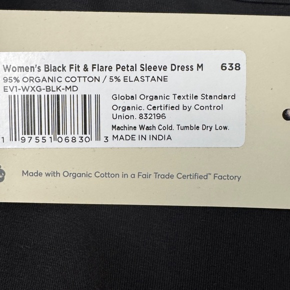 NWT Pact Womens Black Fit & Flare Petal Sleeve Mini Dress M Minimalist Twee - Picture 13 of 13